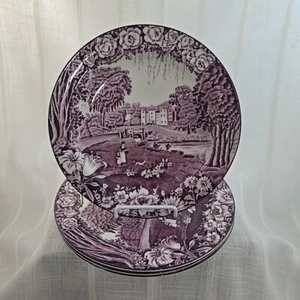 Antique Wood & Sons CASTLES Purple 9" Luncheon Plates Set Of 4 SetB - Picture 1 of 9