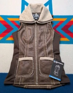 NWT Kuhl Dani Sherpa Vest Faux Leather Wool Blend Full Zip Projekt Ikonic Small - Picture 1 of 8