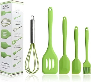 Juego de Utensilios de Cocina Antiadherentes, Juego de Espátulas de Silicona Verde 5 Piezas - Imagen 1 de 7