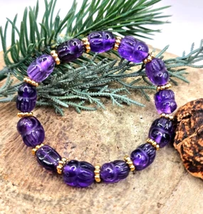 Nature Amethyst Hand Carved Rabbit Beads Bracelet - Picture 1 of 10