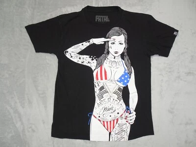 Fatal Clothing Patriotic Salute Tattoo Bikini Girl T Shirt Medium Black US Flag - Image 1 of 4