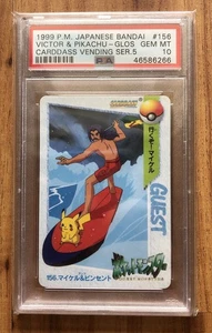 1999 Pokémon Japan Bandai Pikachu Victor Surfing Vending Promo Card PSA 10 - Picture 1 of 2
