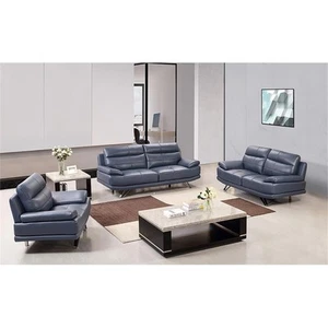 American Eagle Furniture Genuine Leather Sofa in Navy Blue/Chrome - Picture 1 of 3