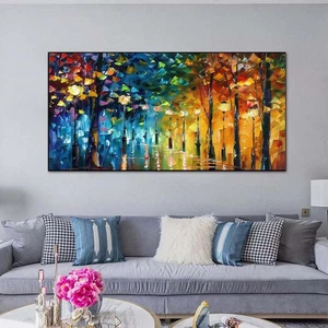 Pintura al óleo abstracta pintada a mano sobre lienzo paisaje moderno decoración del hogar amarillo - Imagen 1 de 6
