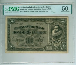 Netherlands Indies, Javasche Bank 1928 100 Gulden P-73b PMG AU-50 About Unc - Picture 1 of 2