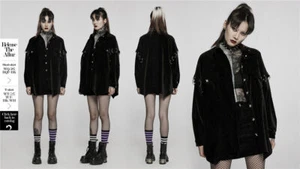 Camisa Abrigo Punk Rave Negra Mujer Doble Larga Con Mangas Extraíbles Camisa Informal - Imagen 1 de 21