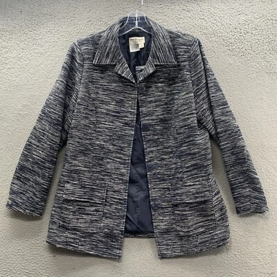 NUEVO SIN ETIQUETAS Norm Thompson Mujer Talla M Blazer Chaqueta Gris Negro Clásico Tweed Sarga Foto 1 de 4