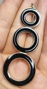 1960s Style Pendant Three Graduated Black Enamel Circles Silver-tone 8cm - Picture 1 of 10