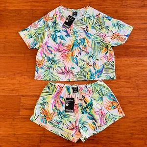 Bonds Women White Tropical Palm Leaves Summer Pyjamas PJ Sleep Set Size S BNWT - Picture 1 of 8