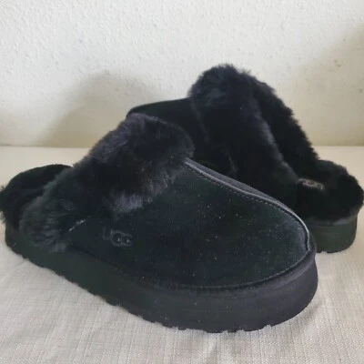 NWOB WOMENS SIZE 10 BLACK UGG DISQUETTE SUEDE SHEEPSKIN SHOES SLIPPERS 1122550 - Image 1 of 4