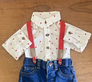 Cat & Jack Baby Boy Hearts Suspenders Bodysuit Pants Outfit Set Size 6-9 Months - Picture 1 of 15