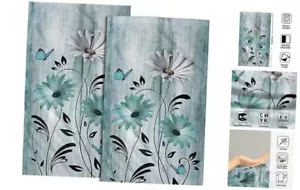 Daisy Floral Hand Towels Guest Towel Set of 2 Soft Absorbent Teal White Flower - Picture 1 of 8