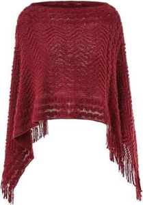 Ferand Women's Elegant Cozy Wrap Poncho Sweater with Chevron Stripes and Fringes - Picture 1 of 4