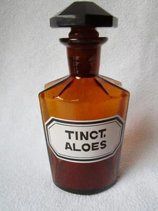 alte Apothekerflasche braun achteckig Tinct. Aloes emailliert  14cm hoch - Picture 1 of 7