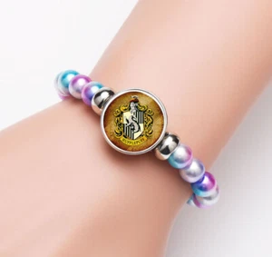 Harry Potter HUFFLEPUFF Glass Noosa Snap Chunk Elastic Multicolor Beads Bracelet - Bild 1 von 3