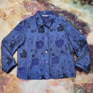 French Laundry Jacket Royal Blue Embroidered Floral Button Front Size Large - Picture 1 of 8