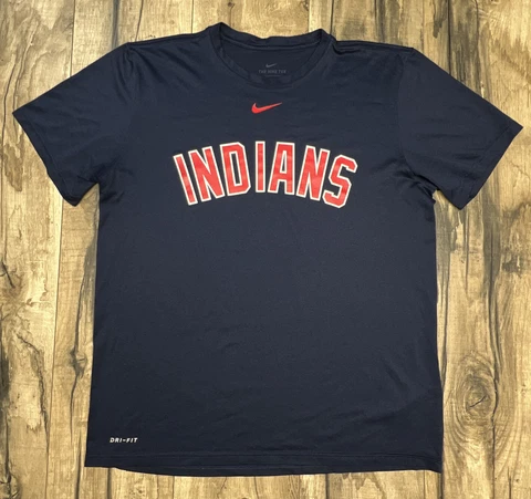 Cleveland Indians Nike Dri-Fit Spellout Tee Large Center Swoosh Guardians Blue Cover