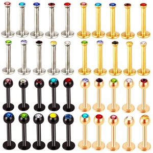 10X Internal Thread 16G Labret Set Crystal Gem Lip Ring Tragus Ear Stud Piercing - Picture 1 of 14