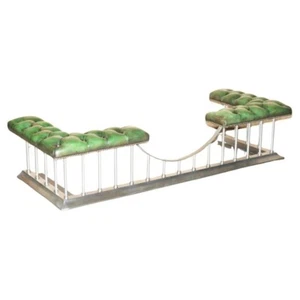 LARGE 188CM WIDE VINTAGE CHROMED REGENCY GREEN LEATHER CHESTERFIELD CLUB FENDER - Picture 1 of 20