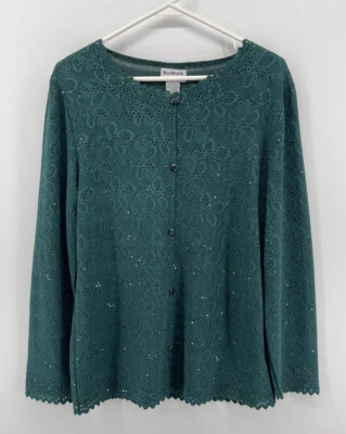 Blusa Top Bon Worth Abotonada Para Mujer Talla XS Verde Brillante Floral Manga Larga Foto 1 de 4