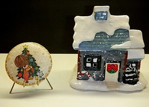 Vintage Weihnachtshaus Windlicht, plus Ornament - Bild 1 von 8
