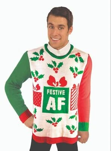 Forum Novelties Festive AF Ugly Christmas Sweater Size X-Large - Picture 1 of 2