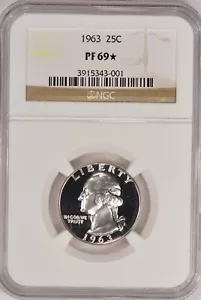1963 Washington Quarter Proof NGC PF 69 STAR PR69* Frosty Coin 25C - Picture 1 of 2