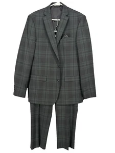 BAR III Suit Mens Size 40R 34x30 Green Black Plaid Slim Fit Stretch 2-Piece NWOT - Picture 1 of 11
