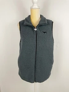 Victoria's Secret Pink Sherpa Vest Sleeveless Full Zip Pockets Gray Size Medium - Picture 1 of 9