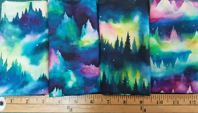 FOREVER CRAFTING UK Aurora Borealis Fabric 4 stunning designs! Metres/Fat/Long/Quarters- 100% Cotton