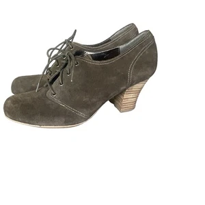 Sofft Booties Women's Size 11M Olive Green Suede Ankle High Heel Lace Up Leather - Picture 1 of 11