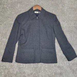 Ann Taylor Dark Grey Button Up Blazer Jacket Wool Blend Womens Size 4 - Picture 1 of 8