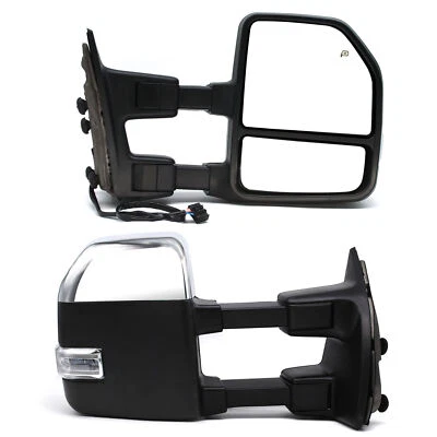 Upgrade Tow Mirrors For 2008-16 Ford F250 Super Duty Power Heated Signal Chrome - Image 1 of 4