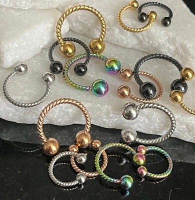 1pc Twisted Rope Style Circular Barbell Horseshoe Septum, Eyebrow, Nipple Ring - Image 1 of 4