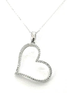 Colgante Sideways Corazón Diamante Femenino Pequeño Oro Blanco 14k Cadena Libre - Imagen 1 de 4