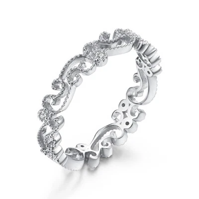 Anillo antiguo clásico de filigrana de oro blanco de 10 k con diamantes naturales de 0,1 quilates Foto 1 de 4