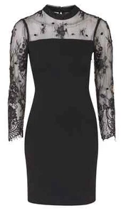 New! $90 Topshop Black Beaded Lace Bodycon Dress SZ 4 - Picture 1 of 4