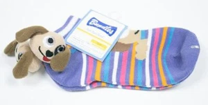 BUNDLES STRIPED POM POM PUPPY DOG SOCKS NWT GIRLS CHILD KIDS SHOE SIZE 12-4 NEW - Picture 1 of 1