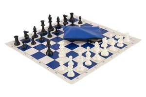 Basic Schachset Kombination - Massiver Kunststoff - Blaues Brett / Tasche - Bild 1 von 2
