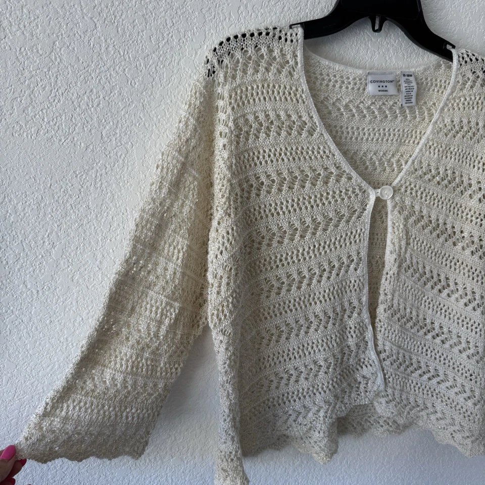 Cárdigan tejido a ganchillo como crema Covington mujer talla 16-18 con botón de perlas Foto 1 de 4