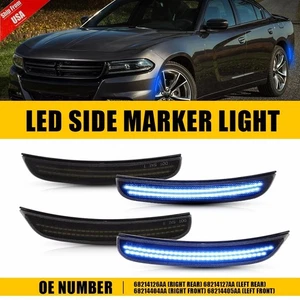 Front Rear Dynamic Blue LED Side Marker Lights Lamp For 2015-2023 Dodge Charger - Picture 1 of 12