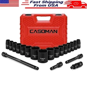 1/2 Inch Drive Shallow Impact Socket Set Metric 10mm-32mm 6 Point 20 Piece Set - Picture 1 of 7