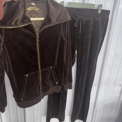 Michael Kors Brown Velour Jacket And Pants Set Size Medium - Image 1 of 4