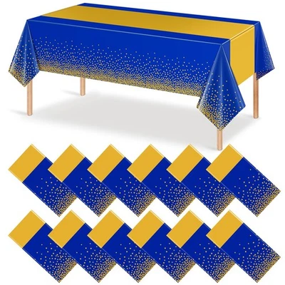 12Pcs Blue Gold Tablecloth Party Decorations,Plastic Royal Blue Table Cloth P... - Image 1 of 4
