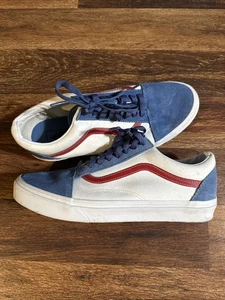 Vans Old Skool Shoes Mens Size 10.5 Blue White Red Suede Canvas Skate Sneakers - Picture 1 of 9