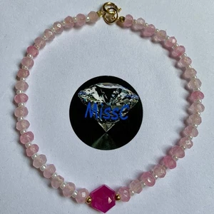 9CT GOLD PINK SAPPHIRE with ROSE QUARTZ BRACELET, STAMPED 375, ALL NATURAL - Picture 1 of 8