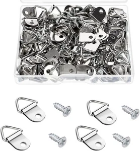 Paquete de 100 colgadores de cuadros de acero, tornillos de 8 mm, anillos en D para marcos y obras de arte - Imagen 1 de 7