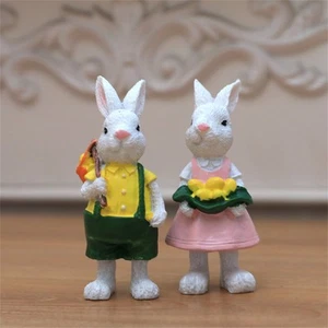 2Pcs Resin Easter Bunny Statues Cute Indoor Decor for Spring Celebrations - Picture 1 of 6
