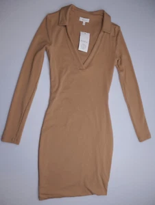 Kookai natural Boston Mini Dress Size 0 34-36 BNWT Long sleeve Cotton Elastane - Picture 1 of 16