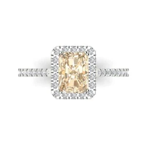 1.86Ct Emerald Cut Natural Morganite Halo Engagement Ring - 14K White Gold - Picture 1 of 11